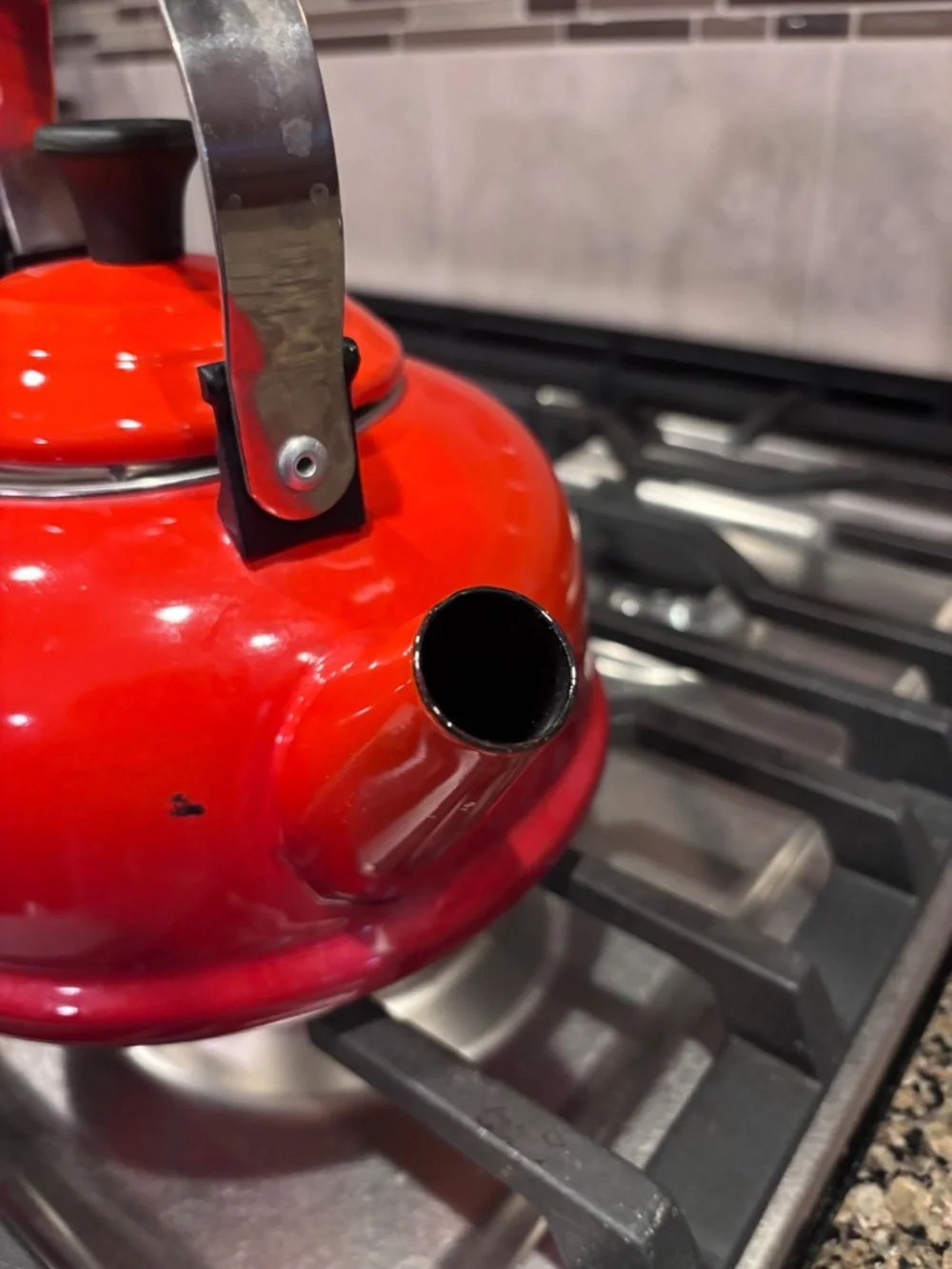 Red Le Creuset porcelain enamel 1.7 Quart tea kettle